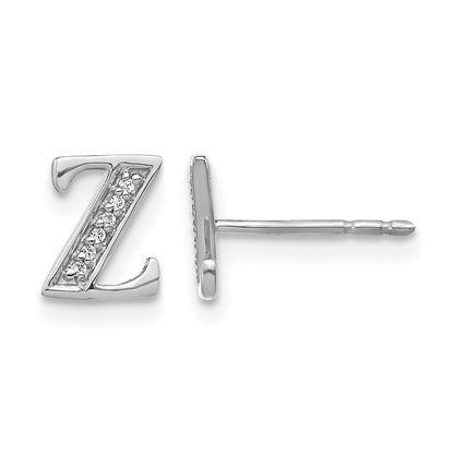 14k White Gold Real Diamond Initial Z Earrings
