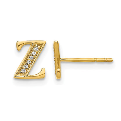 14k Yellow Gold Real Diamond Initial Z Earrings