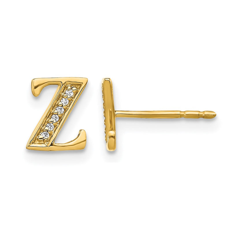 14k Yellow Gold Real Diamond Initial Z Earrings