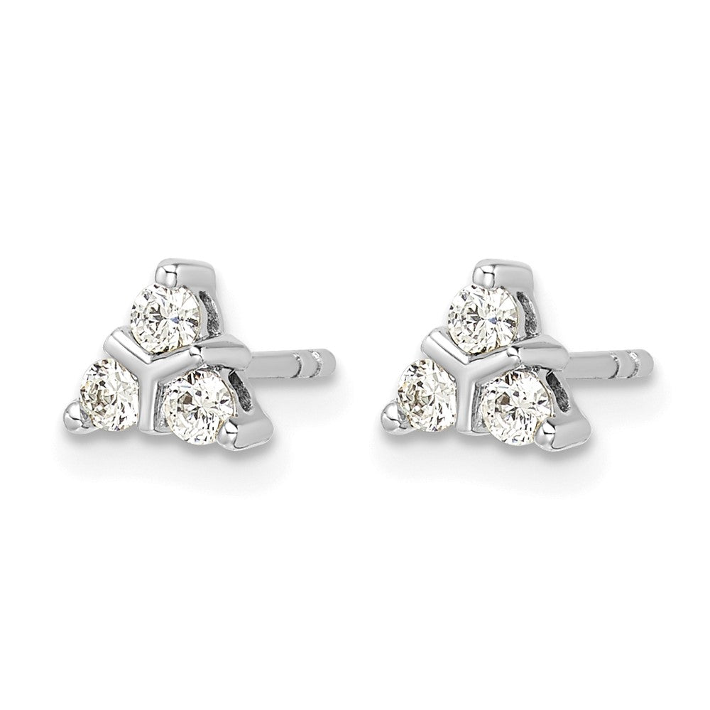 14k White Gold 3-stone Real Diamond Triangle Earrings