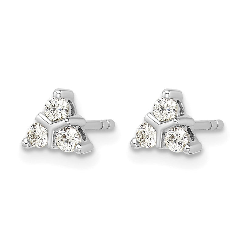 14k White Gold 3-stone Real Diamond Triangle Earrings