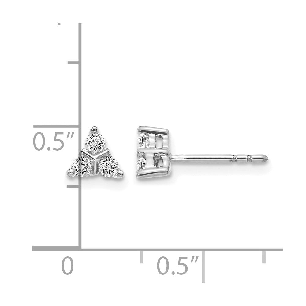 14k White Gold 3-stone Real Diamond Triangle Earrings