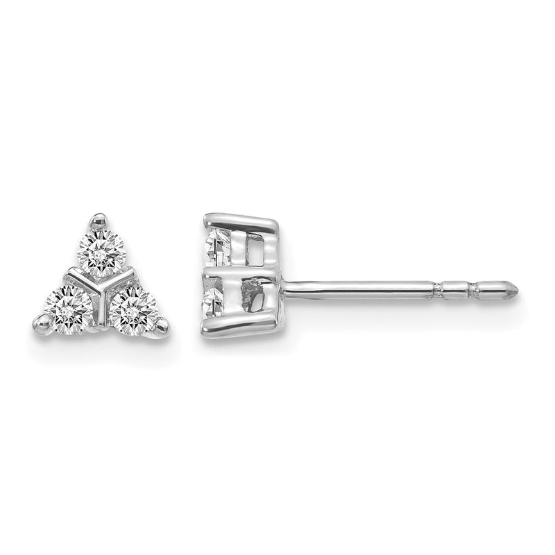 14k White Gold 3-stone Real Diamond Triangle Earrings