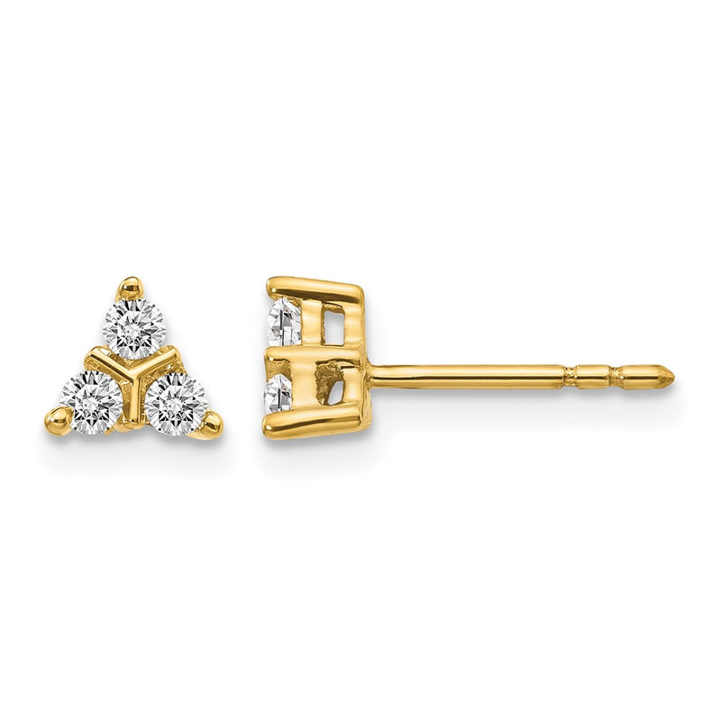 14k Yellow Gold 3-stone Real Diamond Triangle Earrings