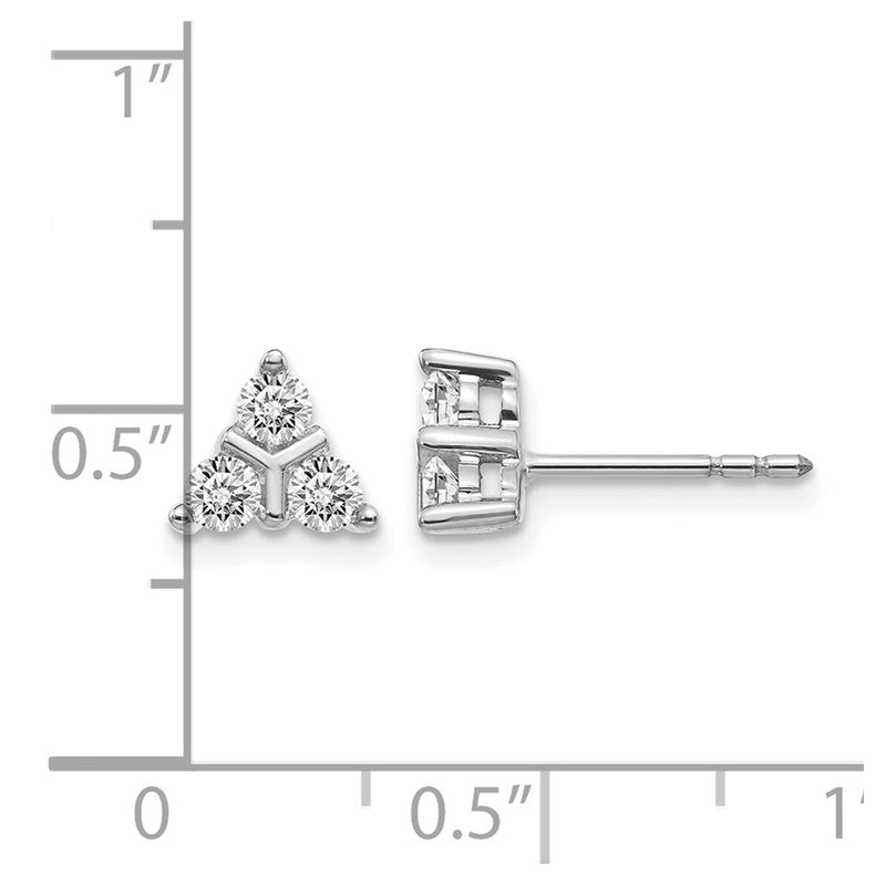 14k White Gold 3-stone Real Diamond Triangle Earrings