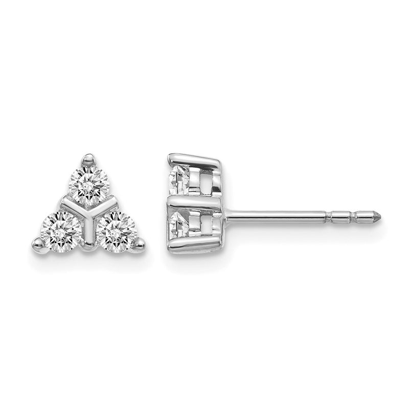 14k White Gold 3-stone Real Diamond Triangle Earrings