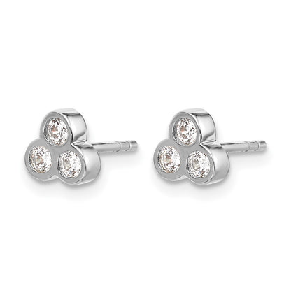 14k White Gold 3-stone Real Diamond Earrings