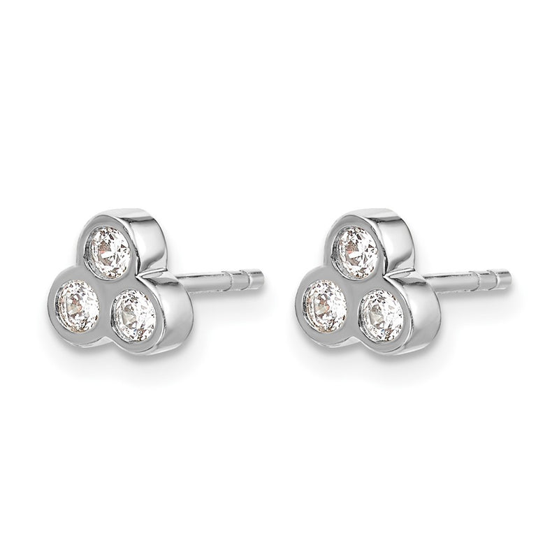 14k White Gold 3-stone Real Diamond Earrings