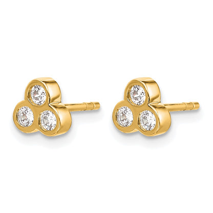 14k Yellow Gold 3-stone Real Diamond Earrings