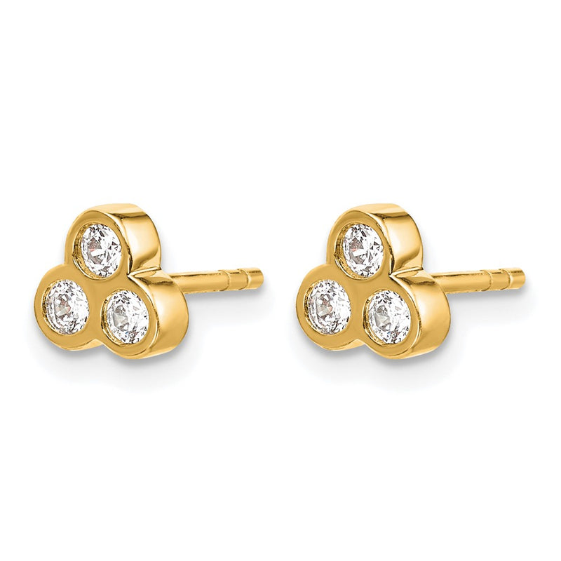 14k Yellow Gold 3-stone Real Diamond Earrings