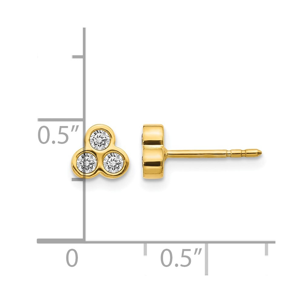 14k Yellow Gold 3-stone Real Diamond Earrings