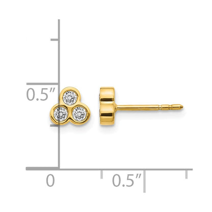 14k Yellow Gold 3-stone Real Diamond Earrings