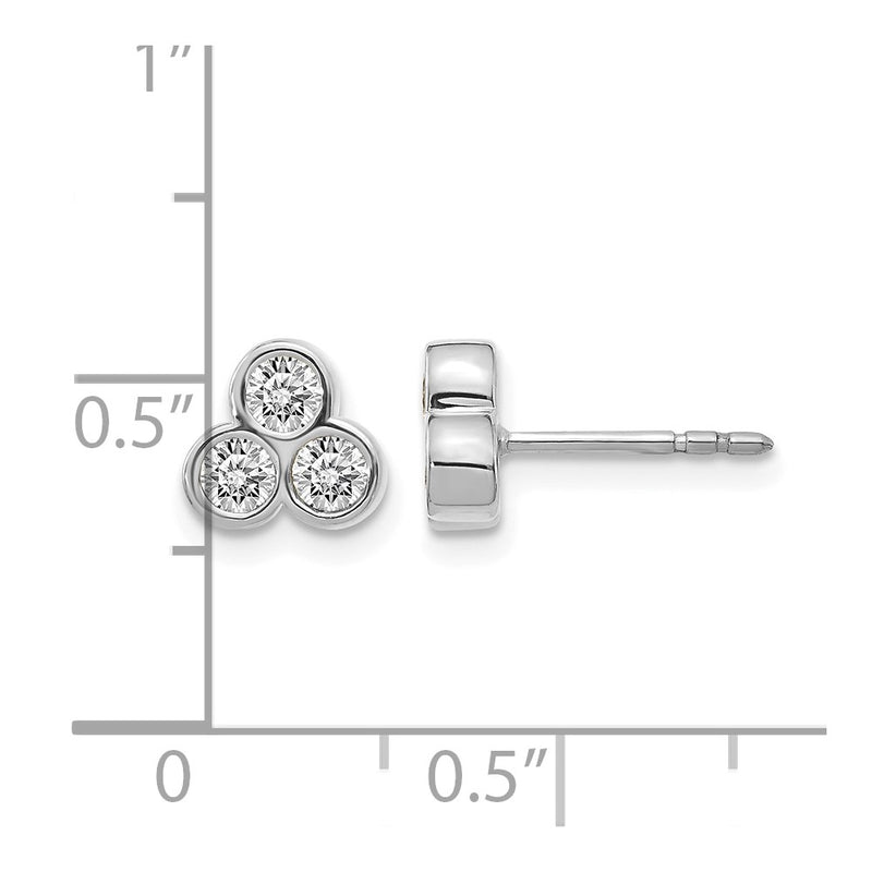 14k White Gold 3-stone Real Diamond Earrings
