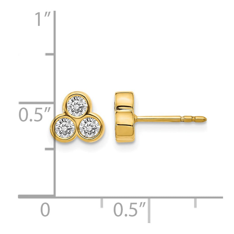 14k Yellow Gold 3-stone Real Diamond Earrings