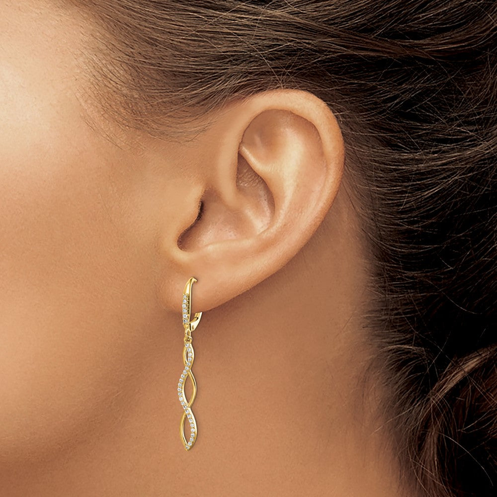 14k Yellow Gold Real Diamond Leverback Earrings