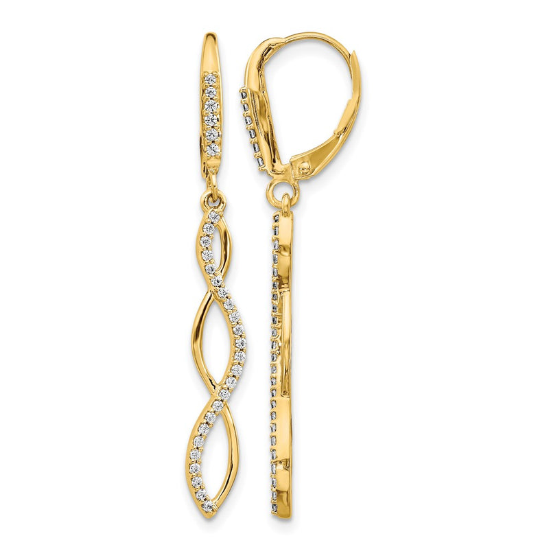14k Yellow Gold Real Diamond Leverback Earrings
