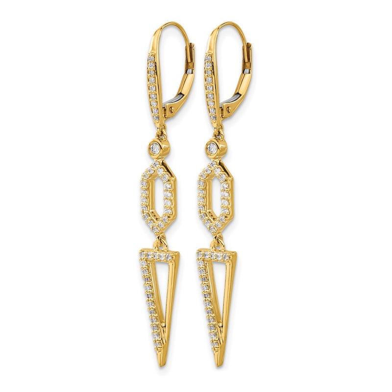 14k Yellow Gold Real Diamond Triangle Leverback Earrings