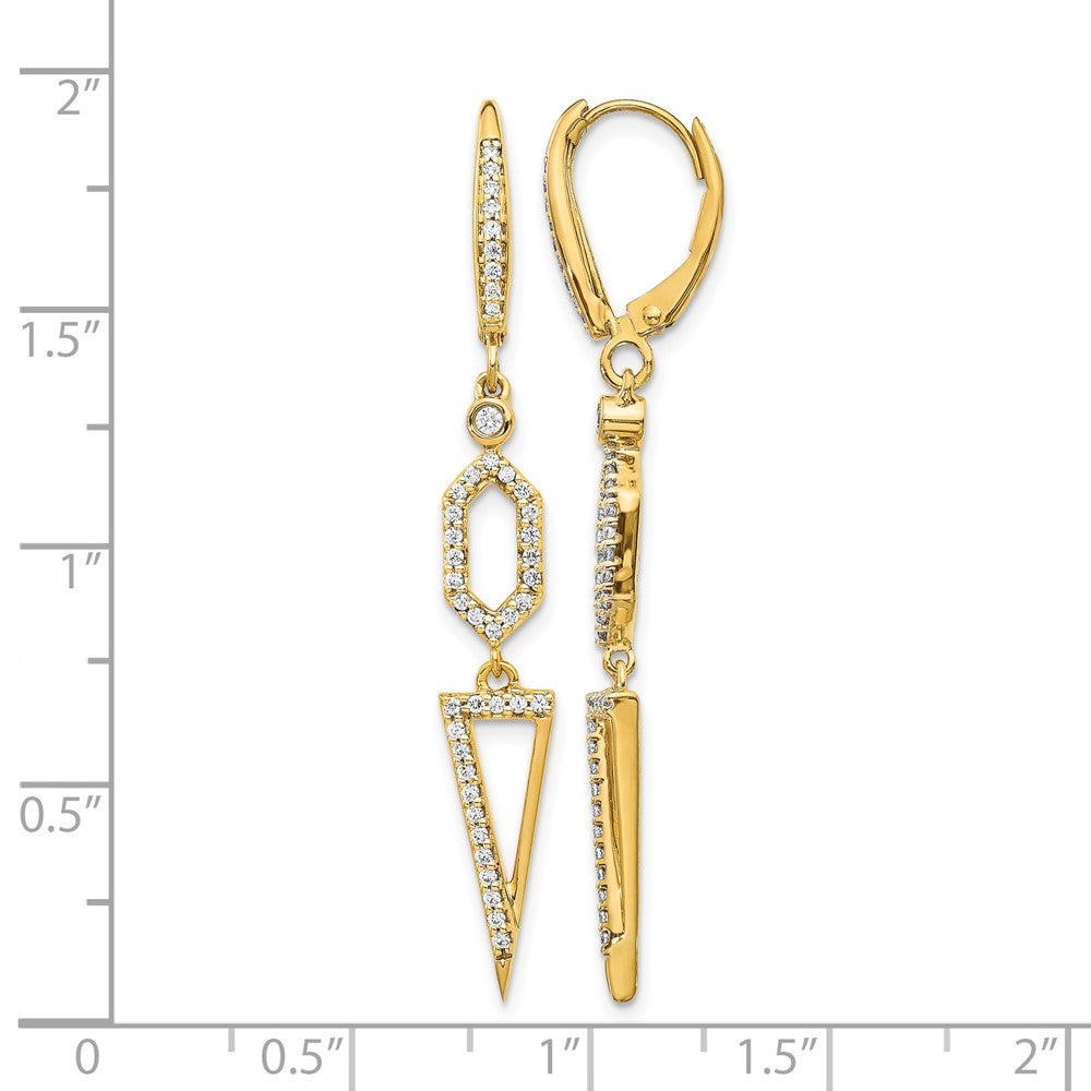 14k Yellow Gold Real Diamond Triangle Leverback Earrings