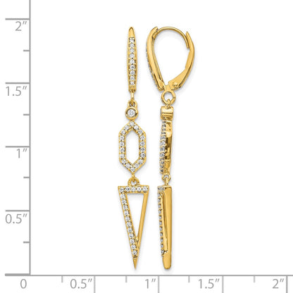 14k Yellow Gold Real Diamond Triangle Leverback Earrings