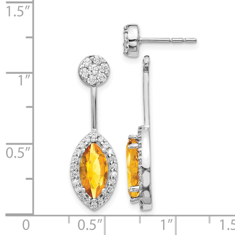 14k White Gold Real Diamond/Marquise Citrine Front/Back Earrings
