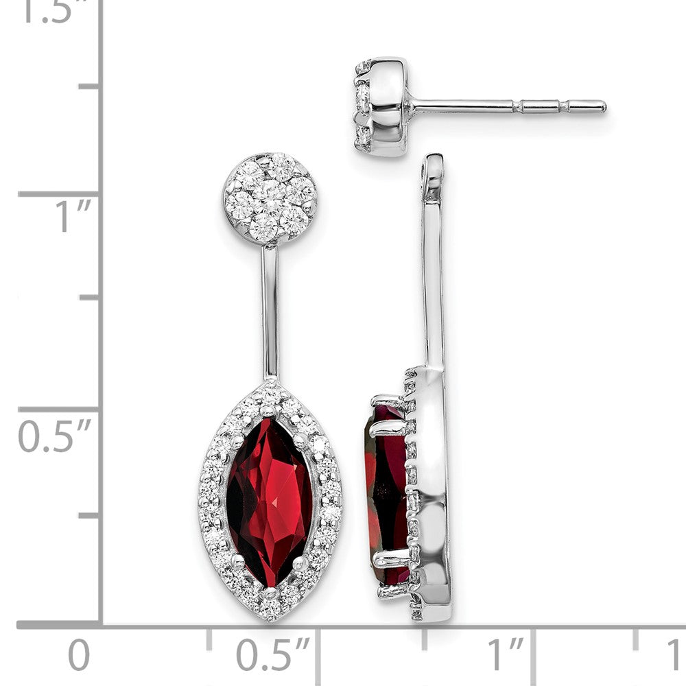 14k White Gold Real Diamond/Marquise Garnet Front/Back Earrings