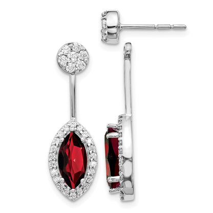 14k White Gold Real Diamond/Marquise Garnet Front/Back Earrings
