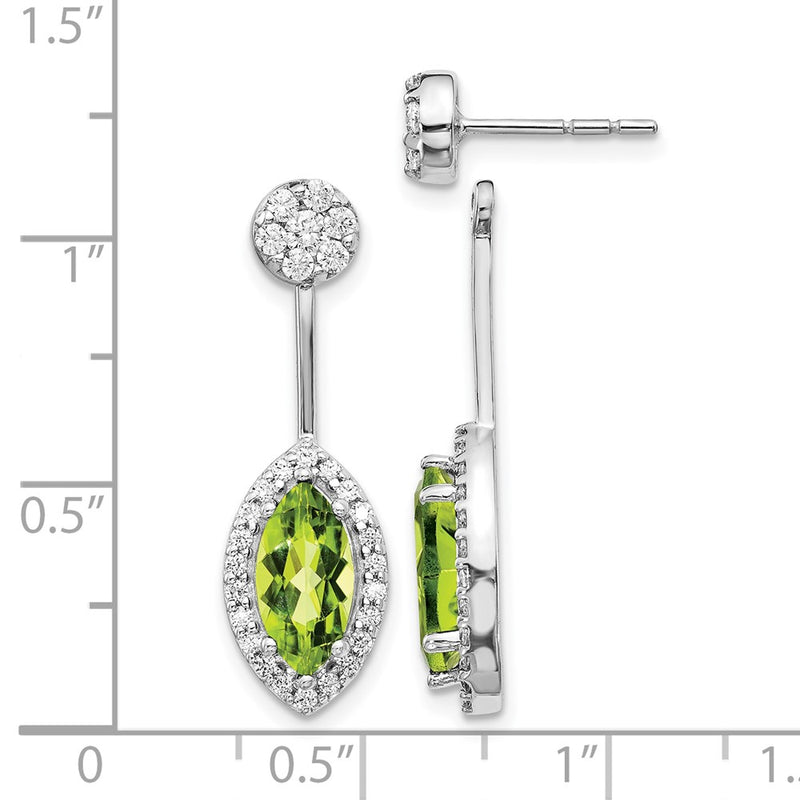 14k White Gold Real Diamond/Marquise Peridot Front/Back Earrings