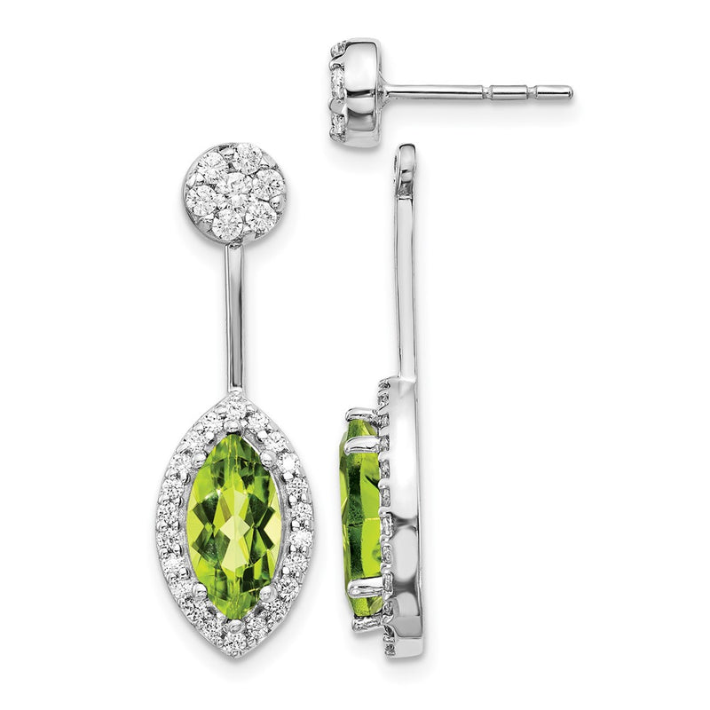 14k White Gold Real Diamond/Marquise Peridot Front/Back Earrings