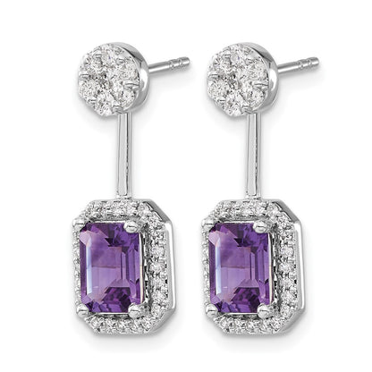 14k White Gold Real Diamond/Amethyst Front/Back Earrings