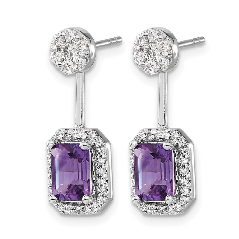 14k White Gold Real Diamond/Amethyst Front/Back Earrings