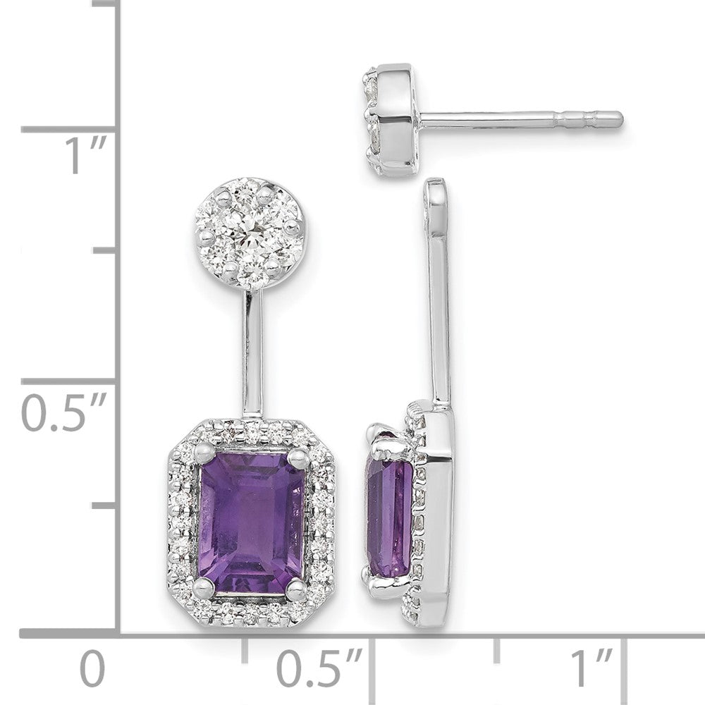 14k White Gold Real Diamond/Amethyst Front/Back Earrings