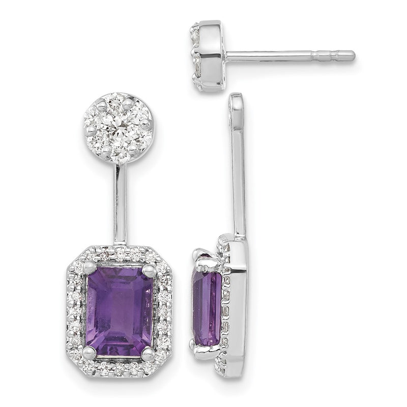 14k White Gold Real Diamond/Amethyst Front/Back Earrings