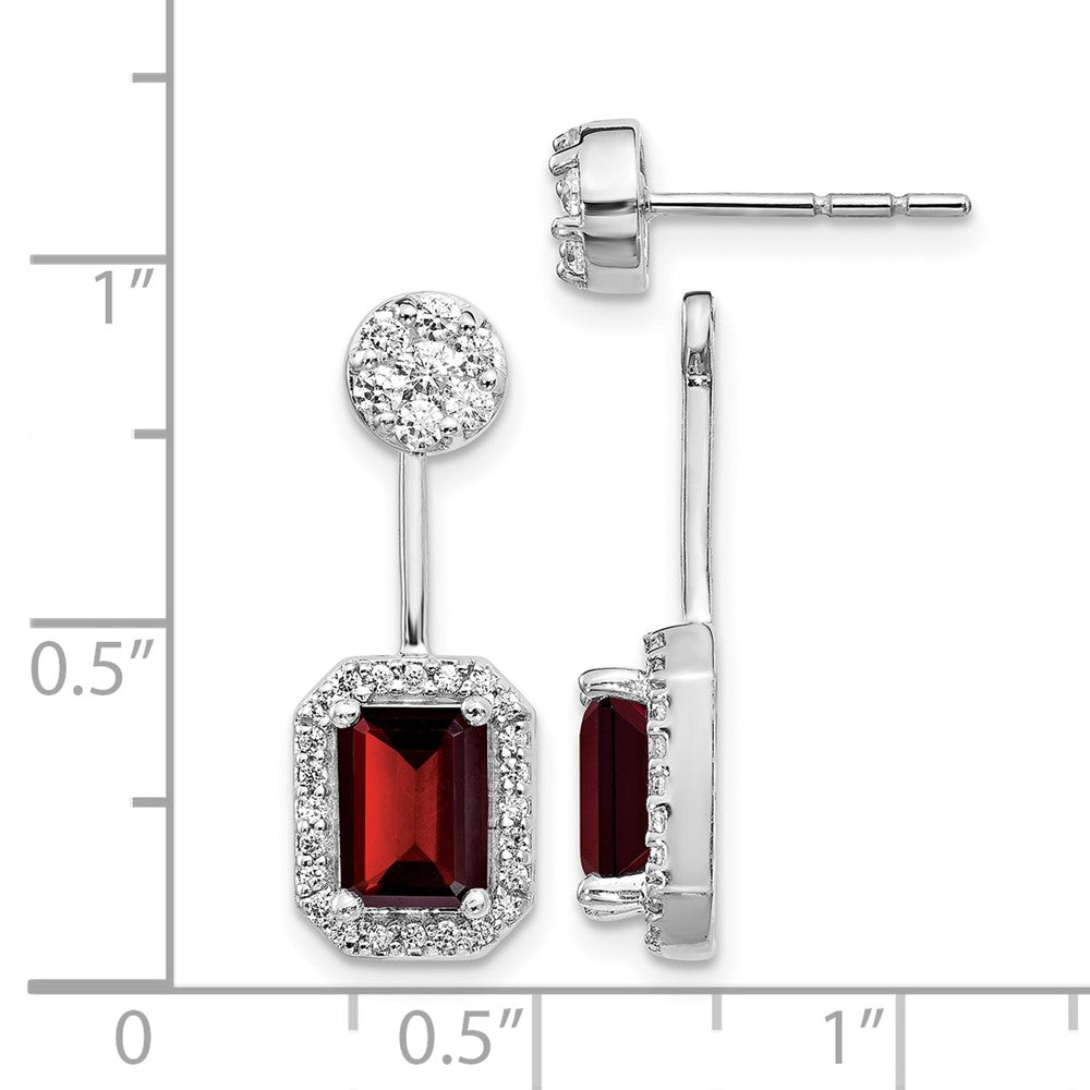 14k White Gold Real Diamond/Garnet Front/Back Earrings