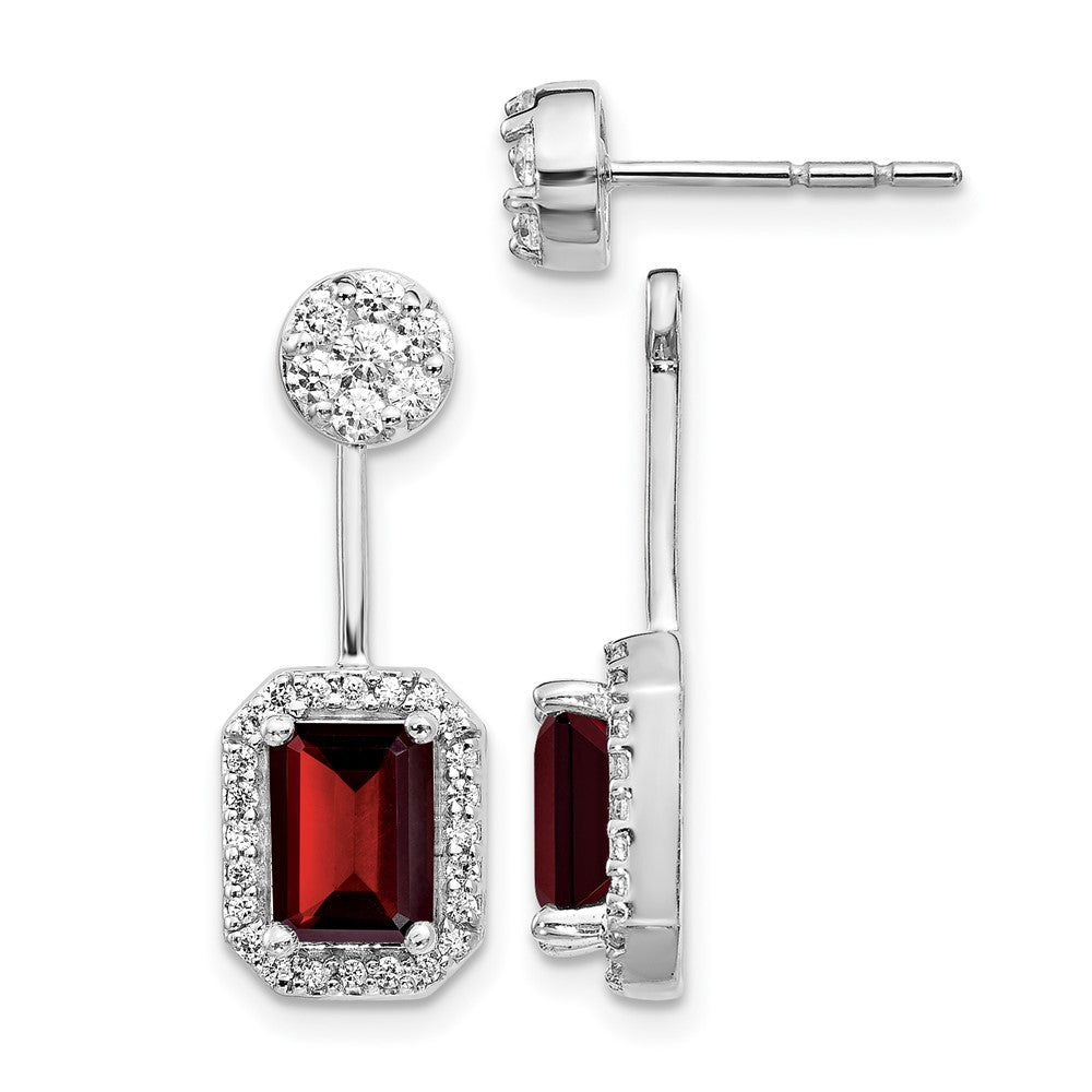 14k White Gold Real Diamond/Garnet Front/Back Earrings