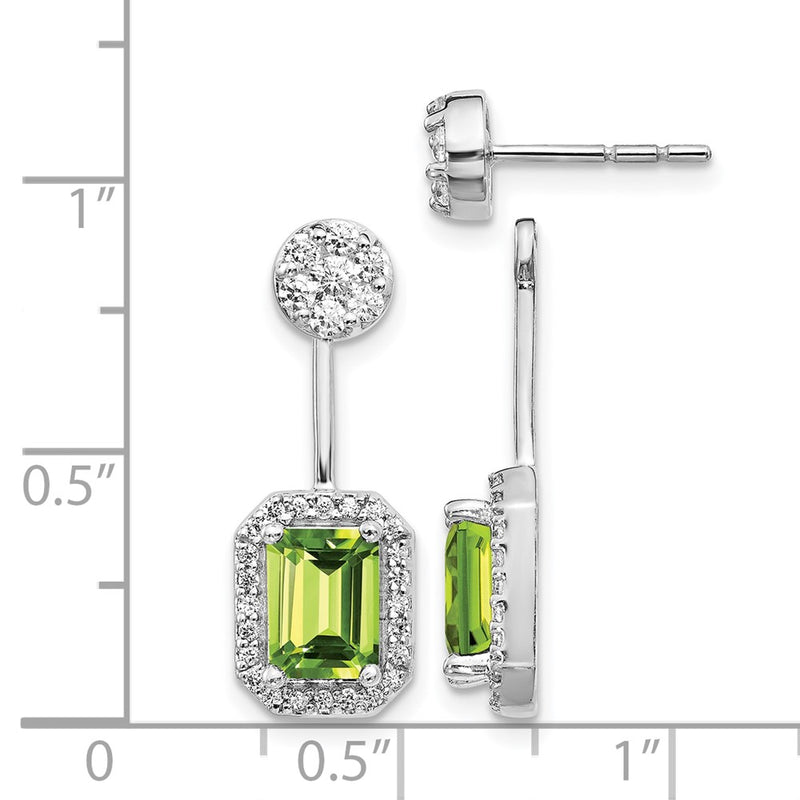 14k White Gold Real Diamond/Peridot Front/Back Earrings