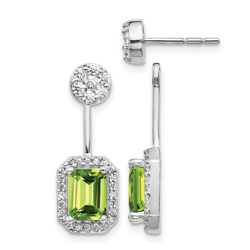 14k White Gold Real Diamond/Peridot Front/Back Earrings