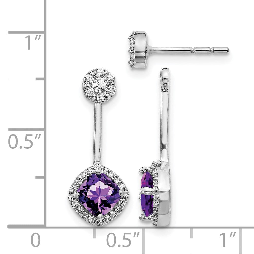 14k White Gold Real Diamond/Amethyst Front/Back Earrings