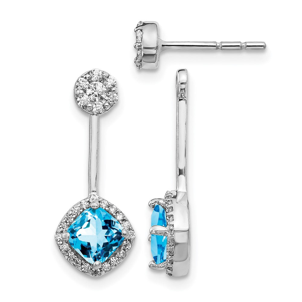 14k White Gold Real Diamond/Blue Topaz Front/Back Earrings