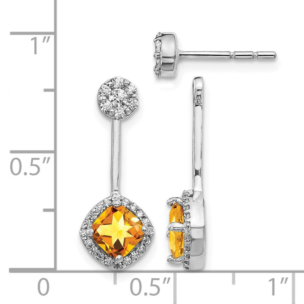 14k White Gold Real Diamond/Citrine Front/Back Earrings