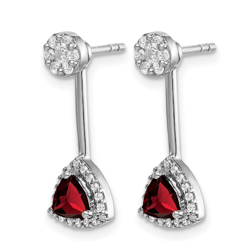 14k White Gold Real Diamond/Trillion Garnet Front/Back Earrings