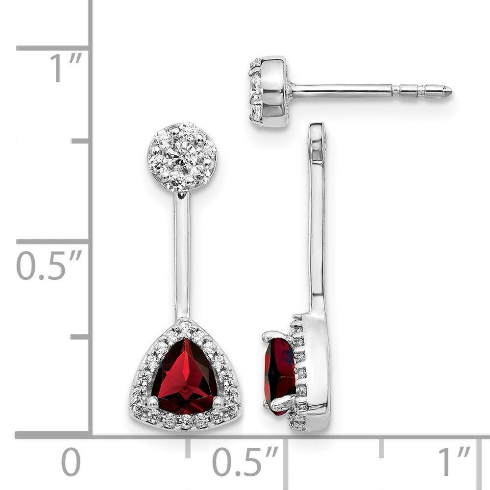 14k White Gold Real Diamond/Trillion Garnet Front/Back Earrings