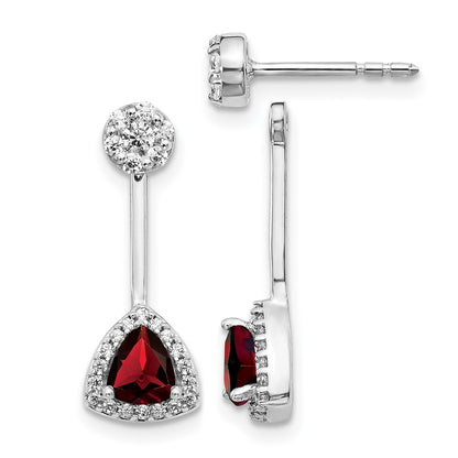 14k White Gold Real Diamond/Trillion Garnet Front/Back Earrings