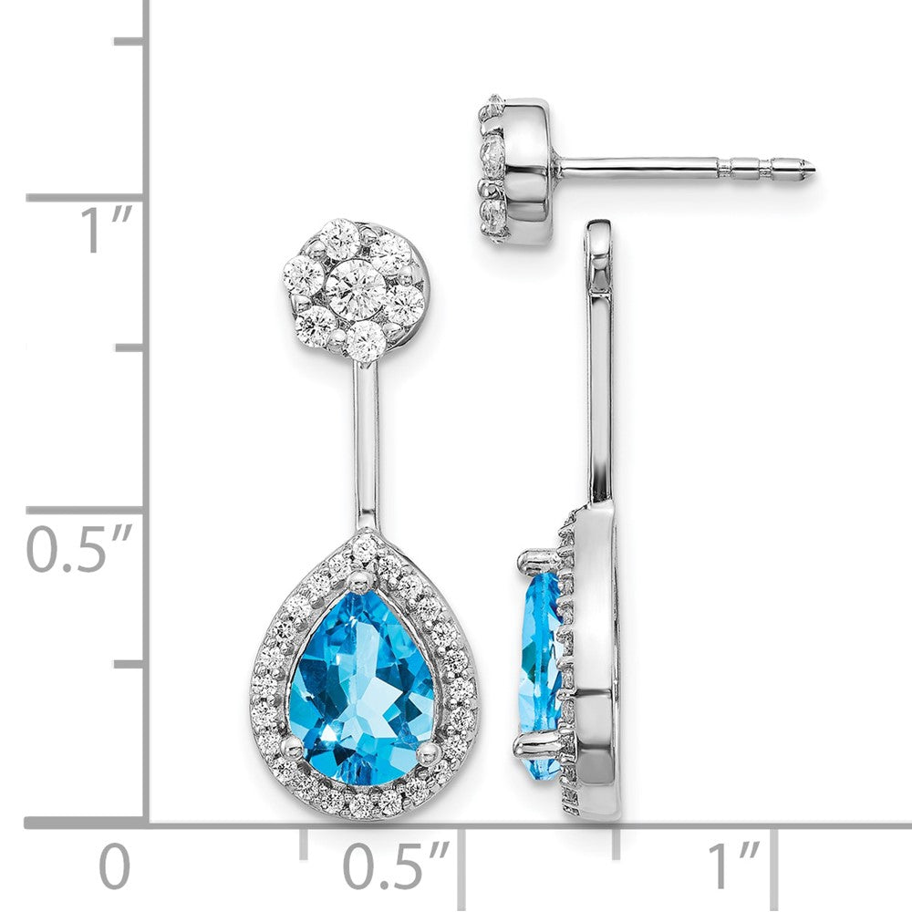 14k White Gold Real Diamond/Pear Blue Topaz Front/Back Earrings