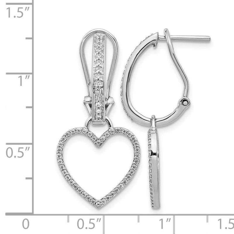 14K White Gold Diamond Heart Dangle Omega Back Earrings