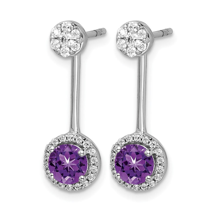 14k White Gold Real Diamond/Amethyst Front/Back Earrings