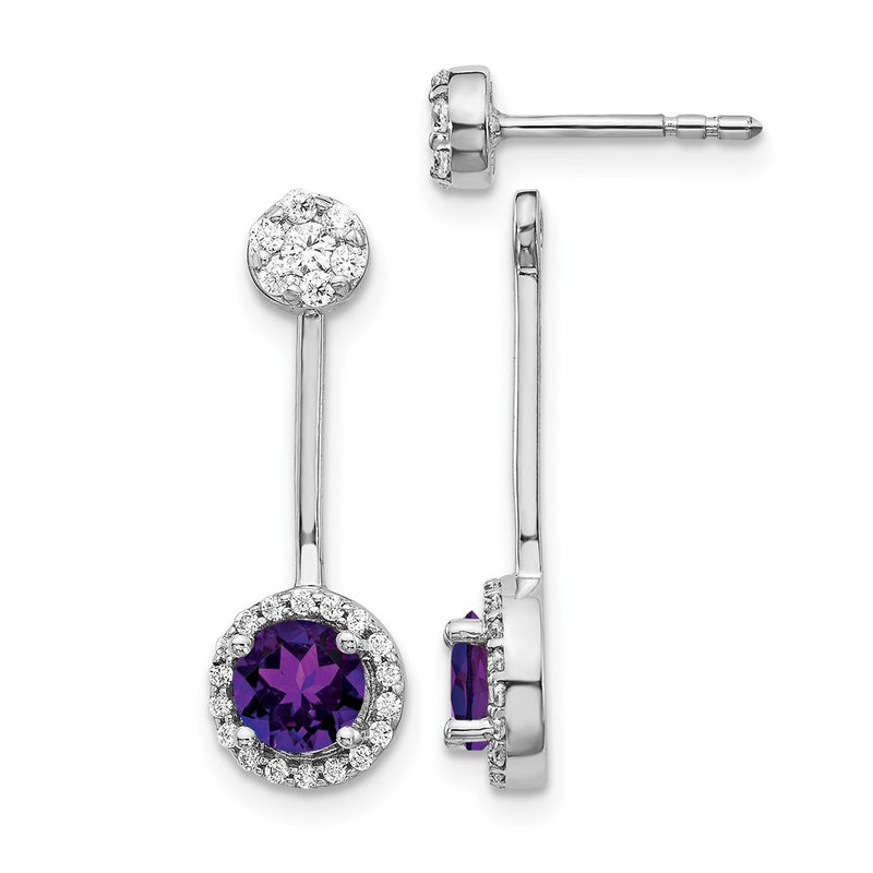 14k White Gold Real Diamond/Amethyst Front/Back Earrings