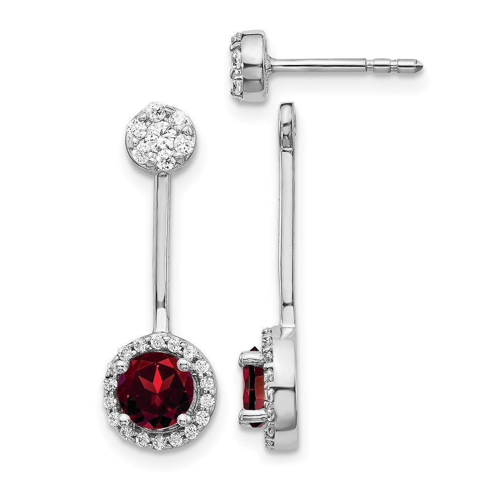 14k White Gold Real Diamond/Garnet Front/Back Earrings