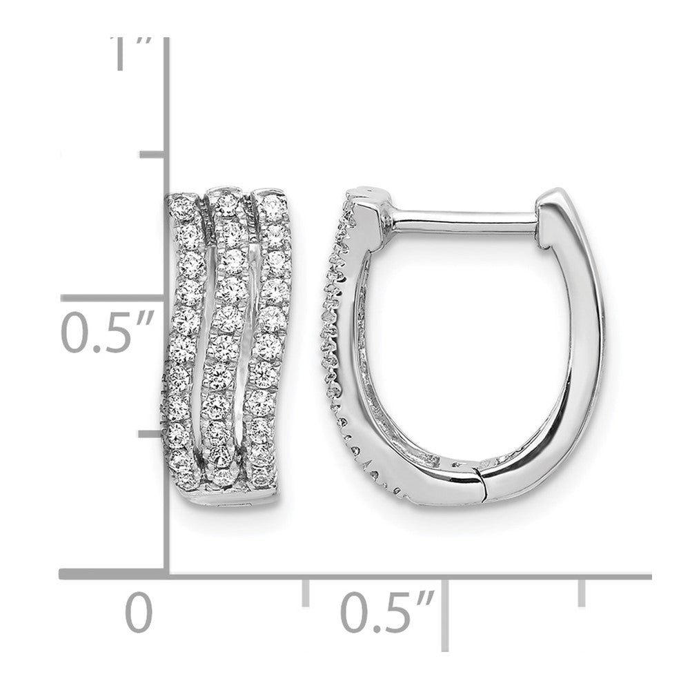 14k White Gold 3-row Real Diamond Hinged Hoop Earrings