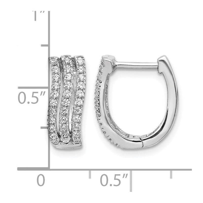 14k White Gold 3-row Real Diamond Hinged Hoop Earrings