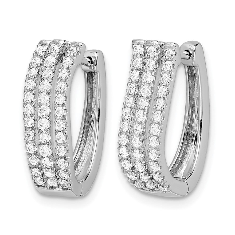 14k White Gold 3-row Real Diamond Hinged Hoop Earrings